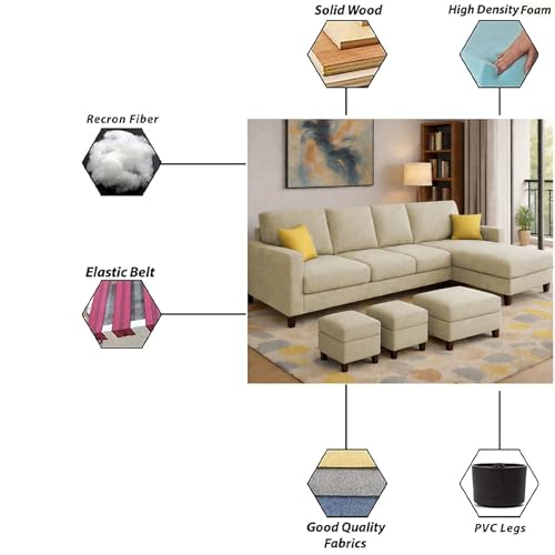 Image of Casaliving Rolando Seater L Shape Sofa Set for Living Room Left Side (Cream, 6 Seater with Ottomon - RHS)