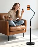 Arsoer Phone Floor Stand, Cell Phone Stand, Overhead Stand with Extension Arm & Remote, Height Adjustable Phone Mount with 360°Rotatable Phone Holder & Stable Base for Recording/Bed/Sofa/Desk