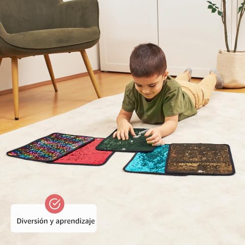 Miniatura 4 de Odoxia Alfombrillas De Tela Con Lentejuelas Pared Sensorial Reversible Baldosas Para Niños Alfombrillas Decorativas