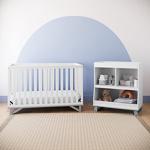 Image of Storkcraft Modern Convertible Baby Changing Table (White and Pebble Gray) - GREENGUARD Gold Certified, Diaper Changing Table Fits Standard Changing Table Pads, Changing Table Topper