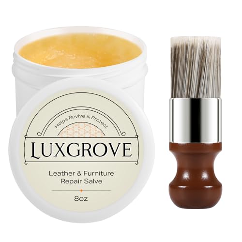 LUXGROVE Leather & Furniture Repair Salve & Brush Set Leather Cleaner and Conditioner for Furniture - UV Protectants Help Prevent Cracking or Fading Wood and Vinyl Conditioner - 8oz