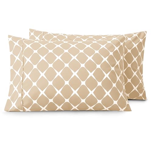 Image of Elegant Comfort Luxury Ultra-Soft 2-Piece Pillowcase Set - 1500 Premium Hotel Quality Microfiber Double Brushed - Wrinkle Resistant, King Size, Bloomingdale Pattern Cream