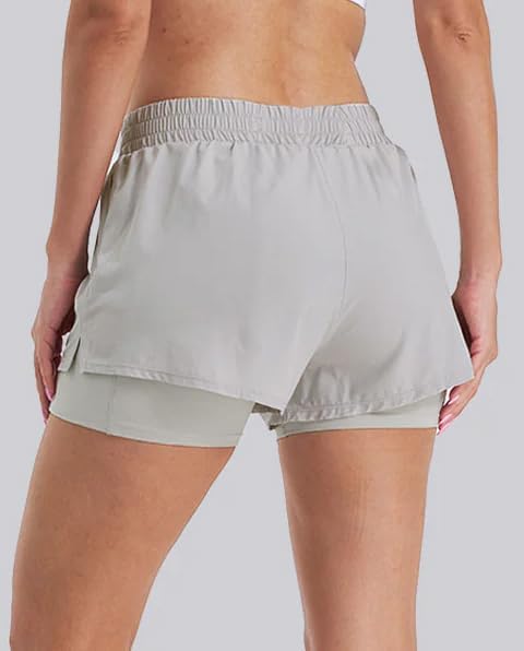 Women 2 in 1 Running Shorts Yoga Fitness Bodybuilding High Waisted Gym Shorts with Zipper Pockets - Image 2