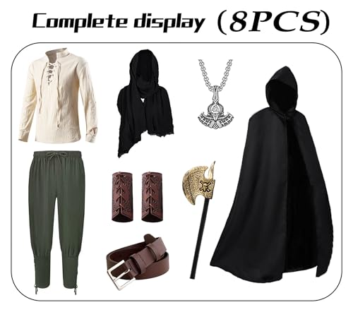 Image of 8 Pcs Medieval Costume for Boys Renaissance Viking Pirate Tunic Outfit for Kids