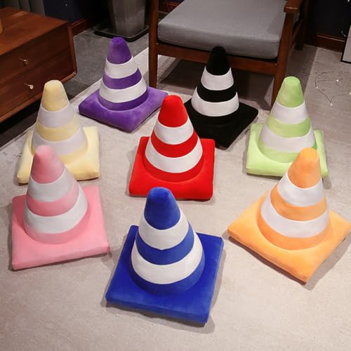 Image of ELAINREN Simulation Purple Roadblock Stuffed Pillow Cuddly Road Cone Plush Safety Traffic Cone Toy Funny Roadblock Model Plushies Doll for Photo Prop Construction Party Favors /17.7''