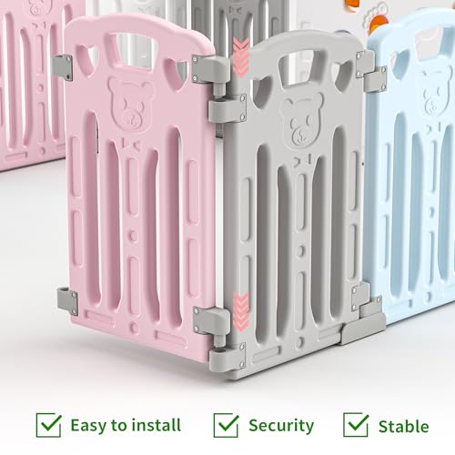 Baby Playpen Kids Activity Centre Safety Play Yard Home Indoor Outdoor New Pen (multicolour) (White) (Macarons Classic Set 14 Panel) - Thumbnail 5
