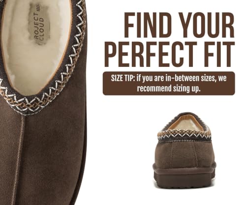 Image of Project Cloud Mens Slippers Genuine Leather Australian Shearling Slippers | Memory Foam Insole Non Slip Fuzzy Shoes Indoor Outdoor Warm Cozy Footwear Everyday Comfort Soft Lining Cushioned Sole Easy On