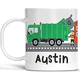 Kids Personalized Trash Truck Mug Customize with Child's Name, Garbage Truck Unbreakable Cup,...