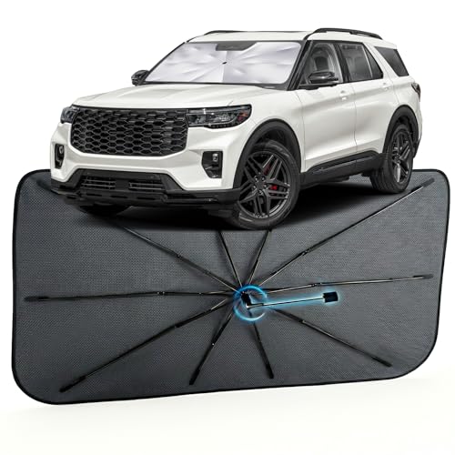 Image of Car Windshield Sun Shade for Ford Explorer 2020-2026 -[Reflective Coated Fabric] Sunshade Umbrella for Front Window, Car Shades Sun Visor Keep Car Cool and Protects Interior, 1:1 Exact Fit