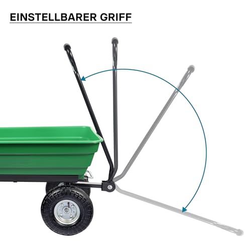 Wiltec Gartenwagen mit Kippfunktion bis 240 kg, Handwagen mit 75 l Volumen, Bollerwagen für Gartenarbeit, Handkarren für u. a. Rasen, Kies u. Schlamm