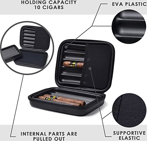 HIRQUITICKE EVA Cigar Case Travel holds up 10 Cigars - Lined Cigar Humidor - Humidor Case for Men with Matt Surface