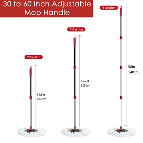 Spin Mop Replacement Handle - 4-Section 30" To 58" Mop Handle Replacement Stick Compatible With O Cedar Spin Mop Handle, Easywring Mop Refills For Floor Cleaning #TOP1