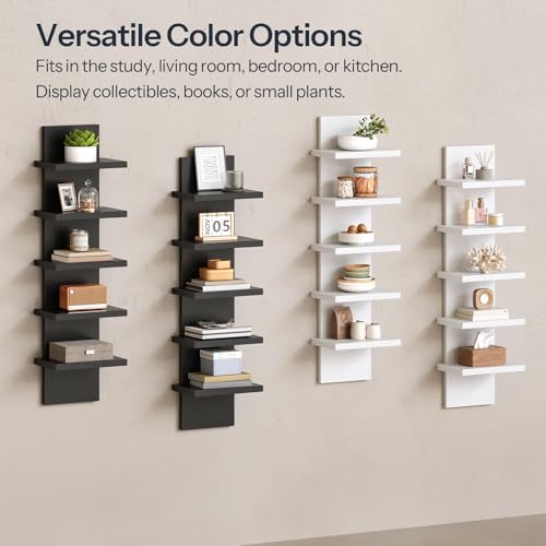 Image of HOOBRO 5 Tier Wall Shelf Unit, 2 Pack Floating Shelves for Wall, Wall Mounted Shelves for Storage, Vertical Display Shelf, Organizer Tall Tower Design for Livingroom Bedroom Kitchen, White WT18BJP201