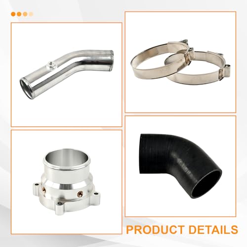 higehio 3'' Inch Aluminum Cold Side Intercooler Pipe & Boot Clamp Kit Compatible with 2011-2016 Ford F250 F350 F450 6.7L Powerstroke Diesel 2011 2012 2013 2014 2015 2016 Silver by higehio - Image 2