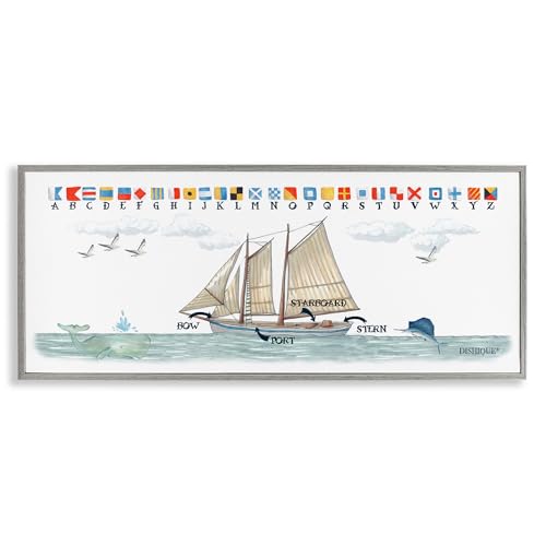 Image of Nautical Sailing Flags Educational, 13 x 30 Inch Framed Giclee Print | Stupell Industries . By Dishique . Ready to hang . Great for kids room or office . Made in USA