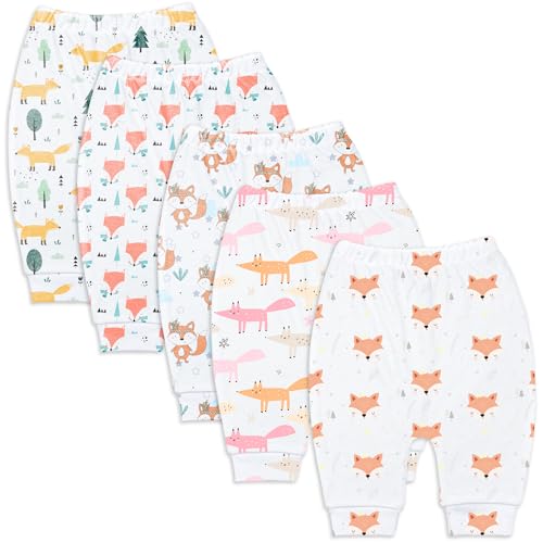 Image of Hakochia Soft and Comfy 100% Cotton Baby Pants for Baby Boys and Girls with Ample Diaper Room 0-12 Months