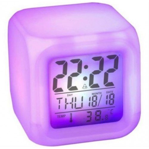 Buy Flipco Glowing Cube LED 7 Color Changing Digital Alarm Clock with