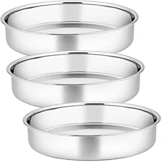 Joyfair 8 Inch Cake Tin for Baking, Stainless Steel Round Layer Cake Mould Pan Set of 3, Mini Bakeware for Toaster, Birthday/Christmas, Mirror Finish, Healthy & Durable, Dishwasher Safe, 20cm