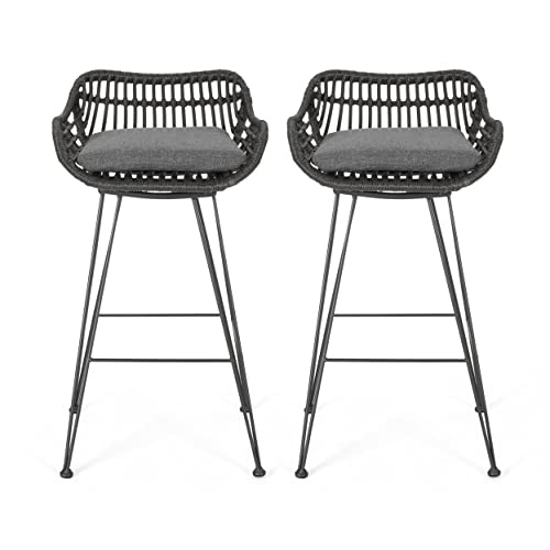 Great Deal Furniture Lisa Outdoor Wicker Barstools With Cushions (Set Of 2), Gray And Dark Gray #TOP15