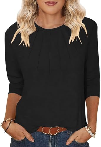 3-Pack 3/4 Length Sleeve Womens Dressy Casual Tops Round Neck Tunic Pleated Shirts Summer Spring Fall Clothes 20252