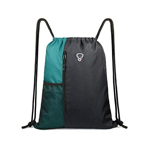 Drawstring Backpack Sports Gym Bag for Women Men Large Size With Two Zipper Pockets and Water Bottle Mesh Pockets