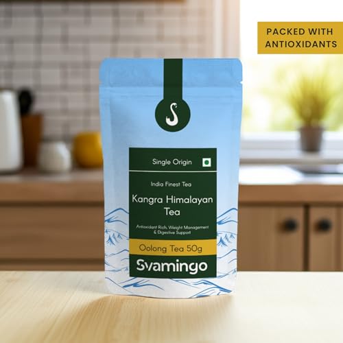 Image of Handmade Oolong Tea 50g - Soothing & Aromatic, Pure Kangra Tea Himachal, Single Region, High Grown, Antioxidant Rich, Best for Relaxation & Heart Health, 30+ Cups | SVAMINGO