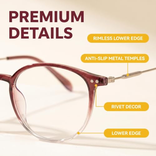 Image of Shiratori Retro Round Blue Light Blocking Glasses for Women Men, Lightweight Metal Temple Eyeglasses
