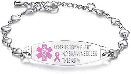 mnmoom Lymphedema Alert bracelet no bp no needles bracelet for women adjustable stainless steel heart links breast cancer medical bracelets