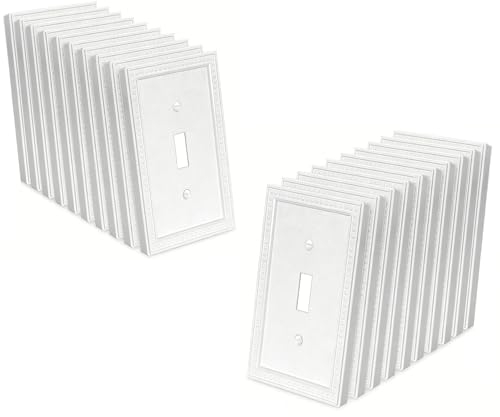 Image of ZEFTV 20 Pack Mid-Size Toggle Light Switch Wall Plates 1-Gang Switch Electrical Cover Plate Unbreakable Thermoplastic Faceplate, Classic Beaded Relief Design, White
