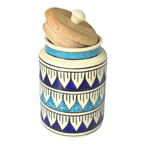 Image of Airtight Ceramic Jars (Pack of 2) - 900ml Each - Wooden Lid - Kitchen Containers for Sugar, Tea, Salt, Pickles, Pulses & More