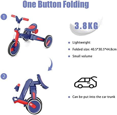 OLYSPM 5 IN 1 Balance bike for 1-5 Years Old Boys Girls Baby trike with Controllable push rod,Lightweight Folding Trike,Toddler trike Baby Walker for Boys Girls