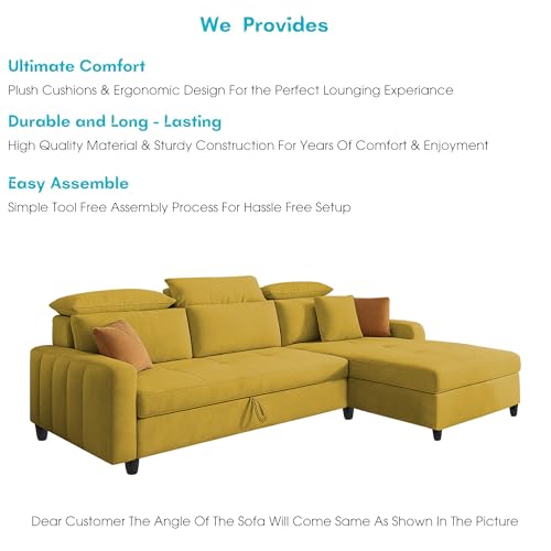 Image of Casaliving Gagnon RHS 4 Seater L Shape Corner Sofa Cum Bed for Living Room (Yellow Fabric) Premium Fabric Sofa