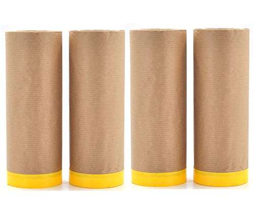 Xianshengle Masking Paper, Paint Masking Paper With Adhesive,12 Inch X 50 Feet Painters Paper Roll, Tape And Drape Painters Paper, For Auto Body Masking, Wall Covering And Paint Masking (4Rolls) #TOP17