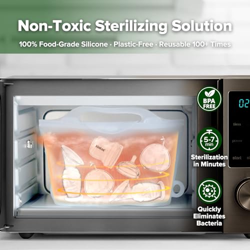 Image of Haakaa Silicone Microwave Steamer & Steriliser Bag, 70oz /2000ml Large Capacity Reusable Steaming Bags for Baby Bottles,Breast Pump,Accessories,Pacifiers,Teethers, Great for Home&On The Go,Frosted /1PC