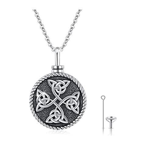 ConBo Black Celtic Knot Urn Necklace for Ashes 925 Sterling Silver Round Keepsake Locket Pendant Jewelry with Tools, One Size, Sterling Silver, Cubic Zirconia Cover