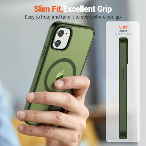 Image of SUPFINE Magnetic for iPhone 12 Mini Case & iPhone 13 Mini Case (Compatible with MagSafe) (Military Grade Drop Protection) Slim Translucent Matte Shockproof Phone Cover,Cangling Green