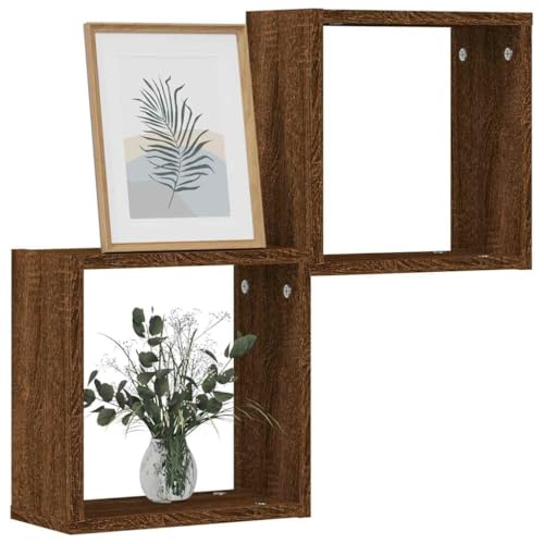 QJBSAVVA Mensole a Cubo da Parete 2 Pezzi Rovere Marrone 30x15x30 cm Scaffale Salvaspazio Multifunzionale per Organizzare Libri Oggetti in Soggiorno Ufficio Bagno