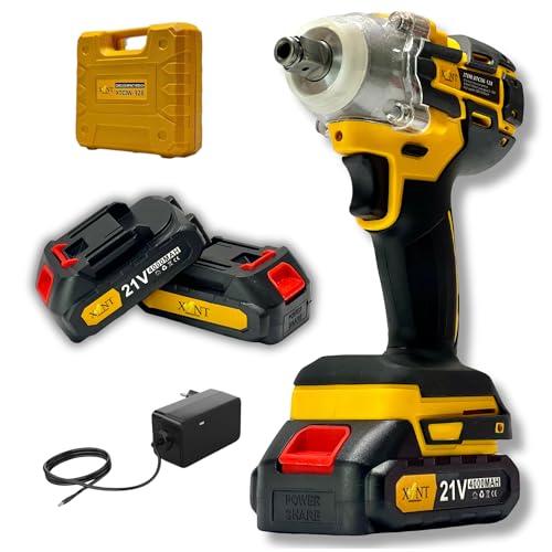 XLNT 21V Heavy Duty Cordless Impact Wrench, 450Nm High Torque, 2x 4000mAh Batteries & Fast Charger, 2 Variable Speeds, Forward/Reverse Switch, LED...