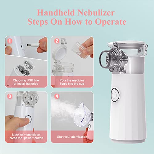 Portable Handheld Nebulizer for Adults and Children, Travel Inhaler Ultrasonic Nebulizer, Self-Cleaning Mesh Nebulizer Machine for Breathing Issues with Full Package, White