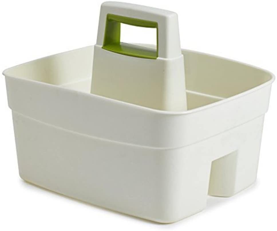 ACCURATE Kitchen Tidy Organiser Multipurpose Cleaning Caddy Large Strong Cleaners Carry Tray Basket with Strong Plastic Carry Handle for Indoors or Outdoors (CREAM)