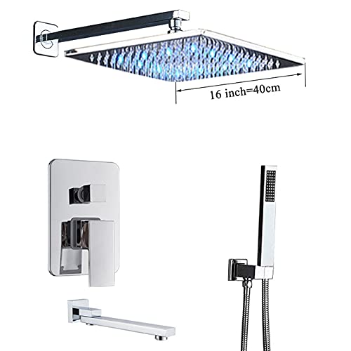 Mitigeur de douche encastrable avec pommeau de plafond chrome effet pluie LED