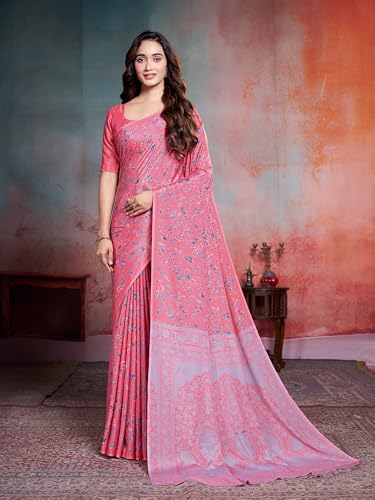 Image of Garden Vareli Floral Print Crepe Saree With Unstitched Blouse Piece