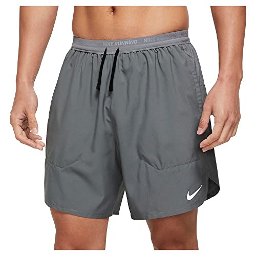 Nike Men's Dri-FIT Stride 2-in-1 7" Shorts, Smoke Grey/Dark Smoke Grey/Black/Reflective Silver