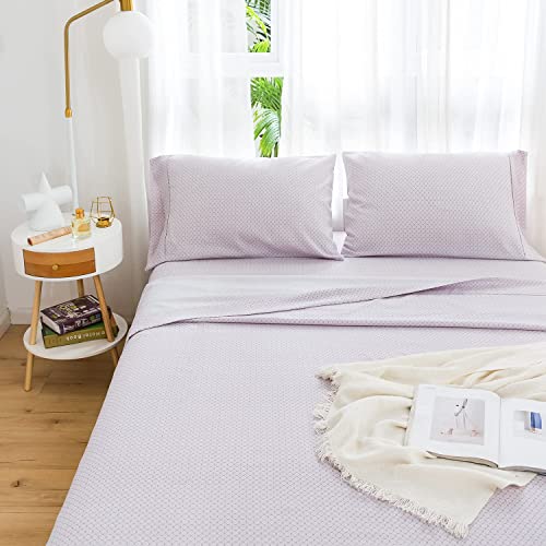 Lilac Printed Twin Size Bed Sheets Set 3Pc, Soft Cooling 1800 Kids Child Single Home Bedding Sheet & Pillowcase Sets, Wrinkle And Fade Resistant Deep Pocket Microfiber Lightweight Falt Fitted Sets #TOP7