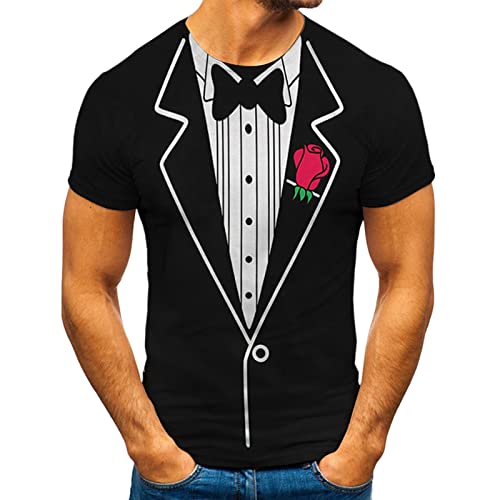 T-shirt d'été à manches courtes pour hommes T-shirt smoking nœud papillon imprimé 3D T-shirt rétro Streetwear Top T-shirts Hommes Décontracté Costume...