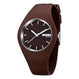 Gosasa Casual Simple Style Silicone Strap Women Sports Watches 30M Waterproof (Brown)