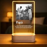 Lámpara Personalizada para Papá con Foto y Mensaje – Regalo Día del Padre Original con Luz LED en Placa de Metacrilato y Base de Madera Grabable Opcional