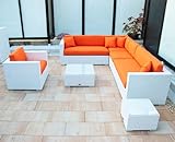  Ragnarök-Möbeldesign Lounge Garnitur DEUTSCHES Familienunternehmen seit 1928 EIGENE Produktion 8 Jahre GARANTIE PolyRattan Gartenmöbel Tisch Sofa Sessel Polyrattan Aluminium Weiss Orange