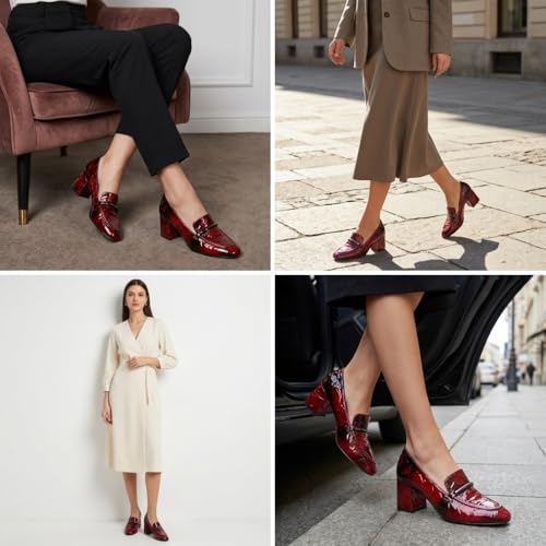 Image of Eldof Women's Pumps Block Heel Round Toe Slip On Chunky Loafer Heel Dress Shoes Pumps for Women 2.5 Inches