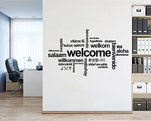Dxling Welcome Sign Many Languages Wall Sticker Decal Art Vinyl Mural Restaurant Shop Glass Murals Lc415 (Black) #TOP4